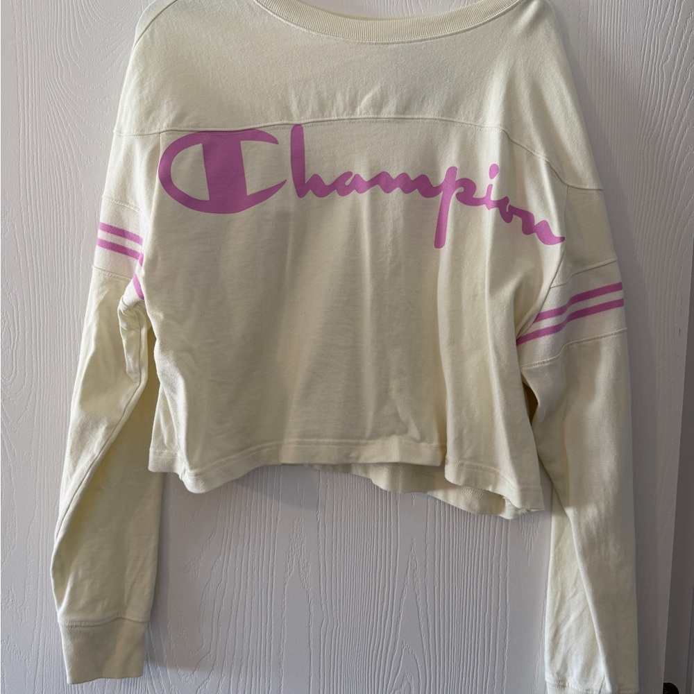 Champion Crewneck Sweatshirt with Pink Logo Accent